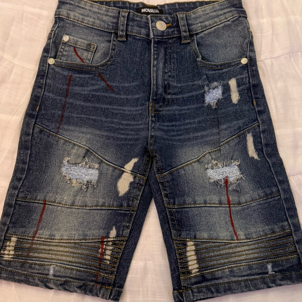 Fashion Nova Distressed Denim Kids Shorts - Blue